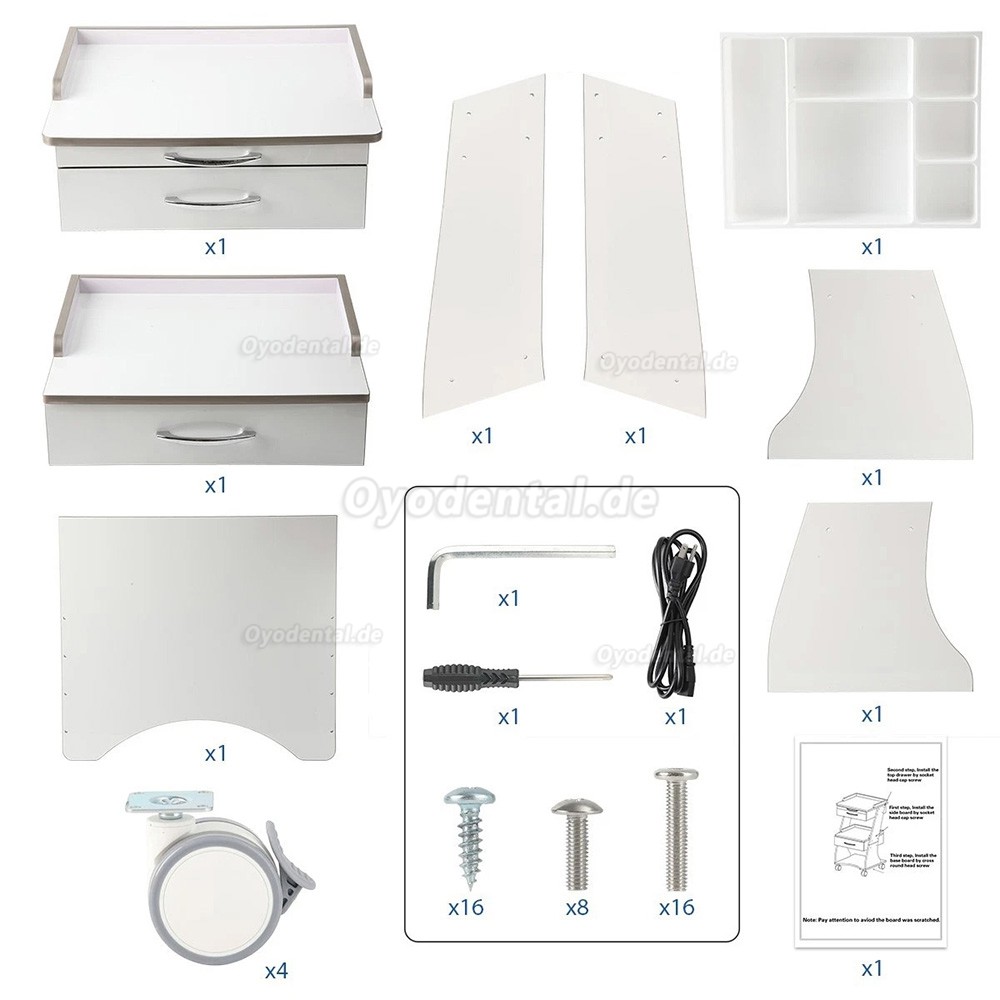 Dentech G06 Dentalwagen Instrumentenwagen mit Instrumententablett Doppelschublade Stauraum
